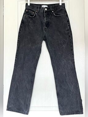 Zara Faded Black Straight Leg Button Fly Denim Jeans Size 4 Classic Streetwear
